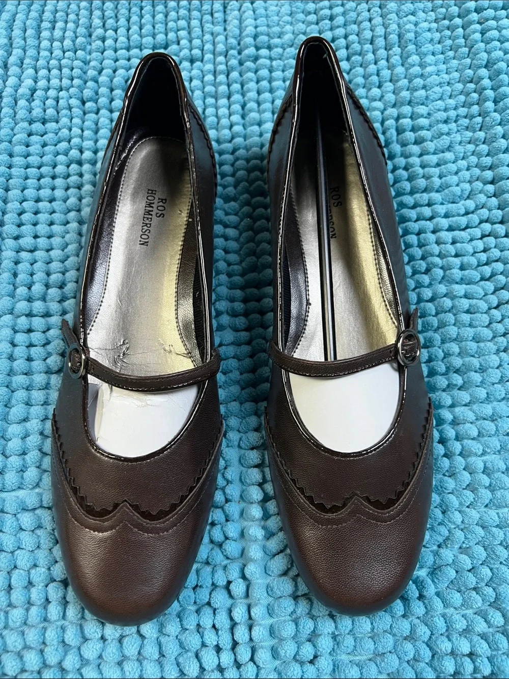 Ros Hommerson Brown Mary Jane Flats with Scallop Detail